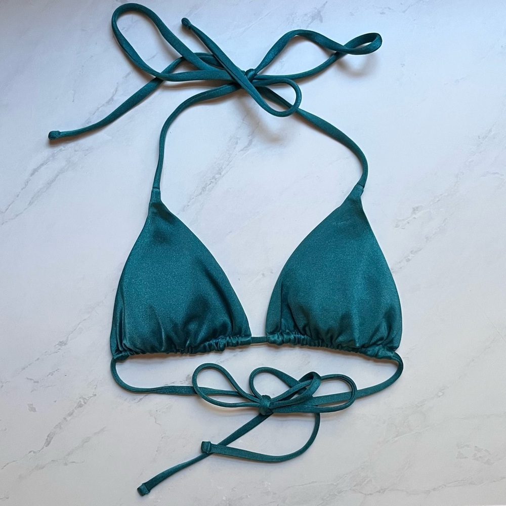 OneOne • M • String Halter Triangle Bikini Top Shine Teal Green